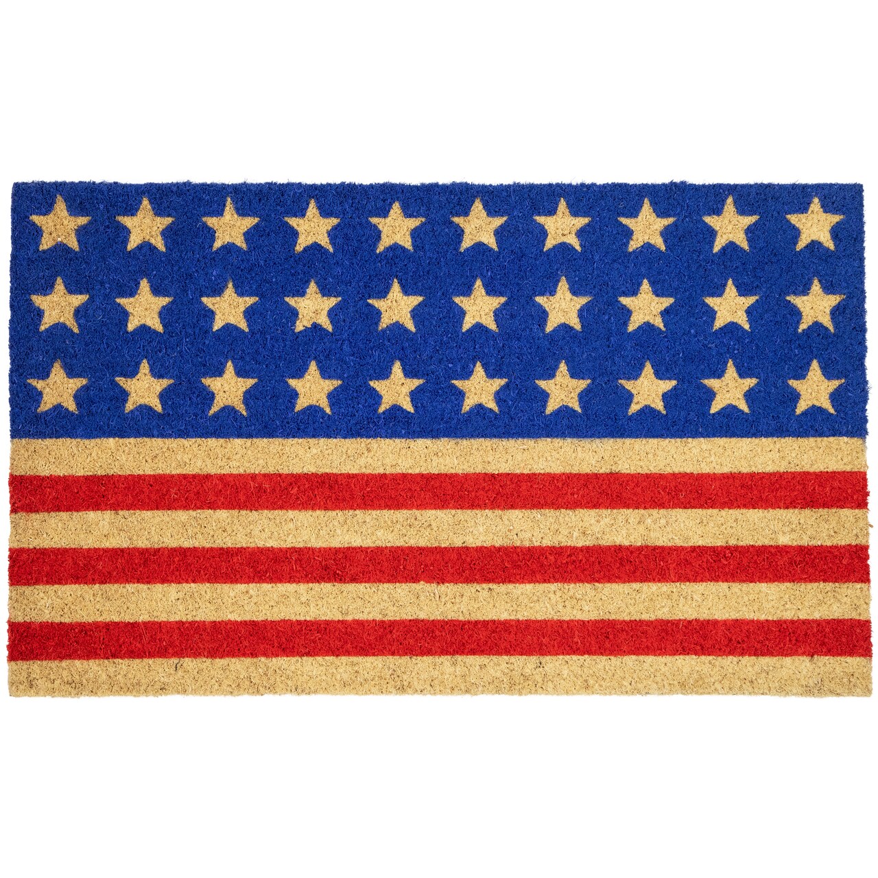 Northlight Blue and Red Americana Stars and Stripes Coir Outdoor Doormat 18&#x22; x 30&#x22;